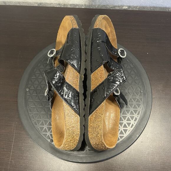 Betula Birkenstock SILVER Women Size 8N Black Buckle 3 Strap Leather Sandals - Picture 7 of 8